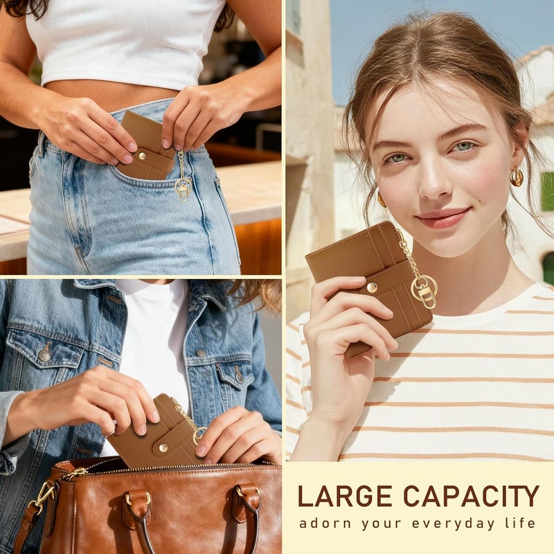 Jogjam Caramel Rfid Ladies Wallet, Small Slim Thin Compact Credit Card Women Wallet, PU Leather Bifold Cash Zipper Coin Pocket ID Window for Female Gifts - Image 2